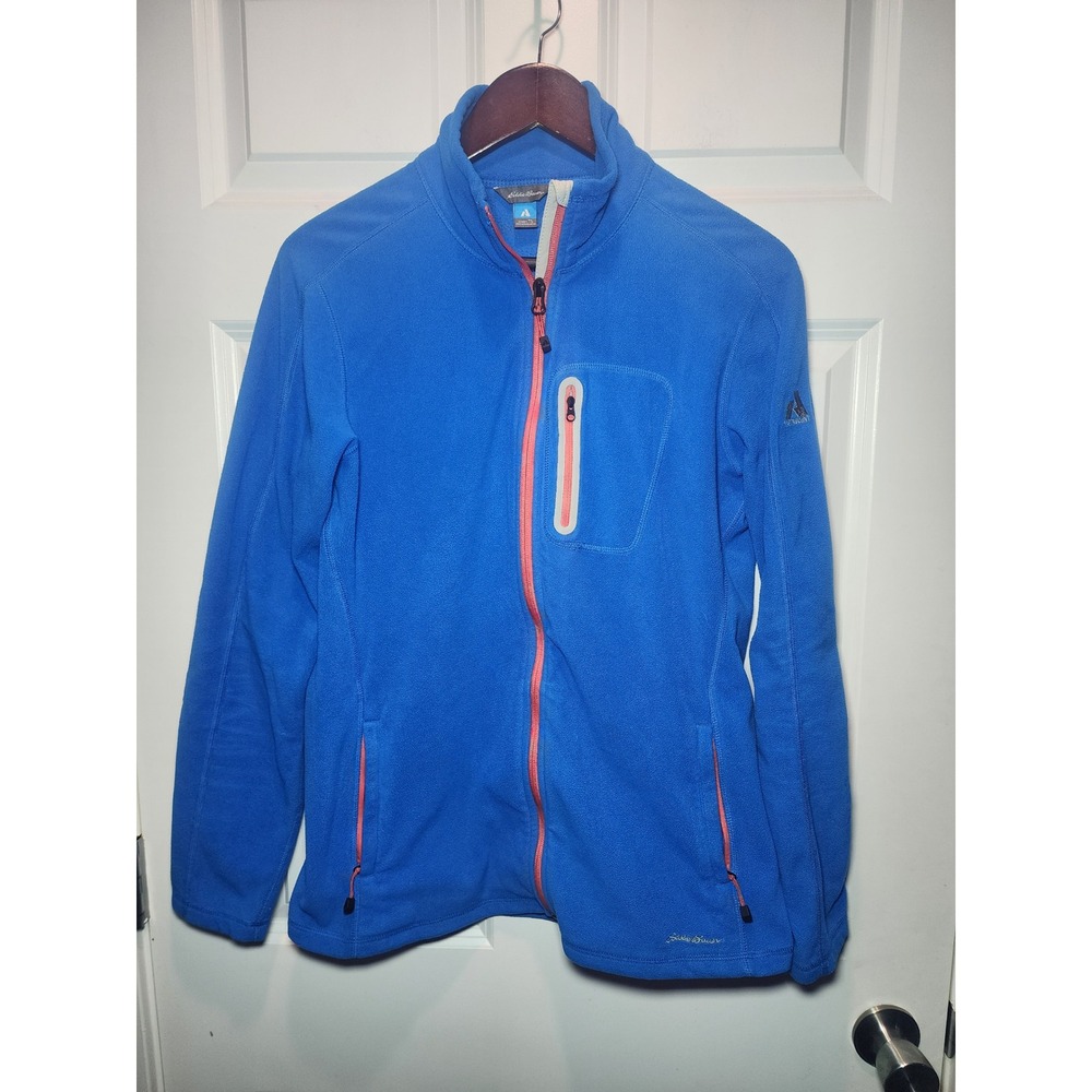 Eddie Bauer First Ascent Blue Fleece Jacket Womens Tall Large Full Zip Pink Trim